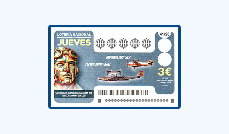 Sorteo Lotería Nacional Jueves 21 mayo - Centenario Grandes Vuelos Aviación Española