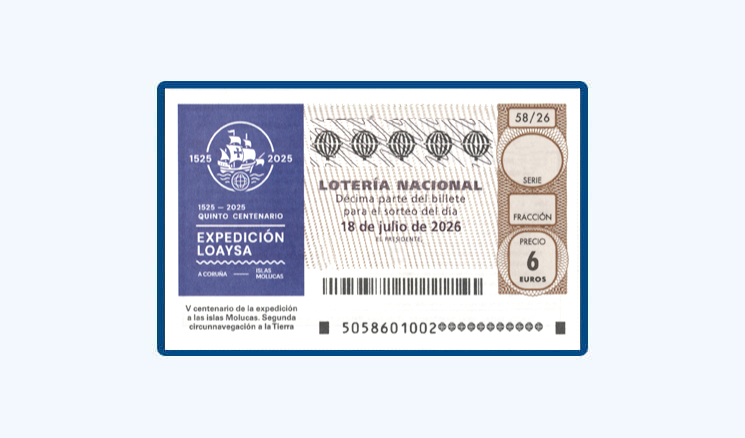 Sorteo Lotería Nacional Sábado 18 Julio - V Centenario Expedición Loaysa