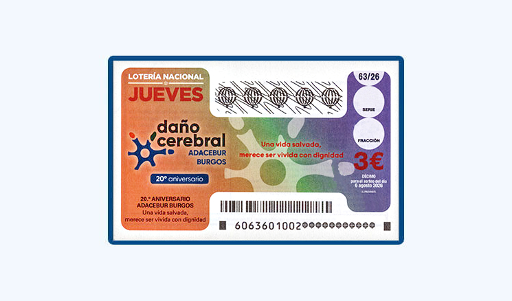 Sorteo Lotería Nacional Jueves 6 Agosto - 20 Aniversario ADACEBUR Burgos