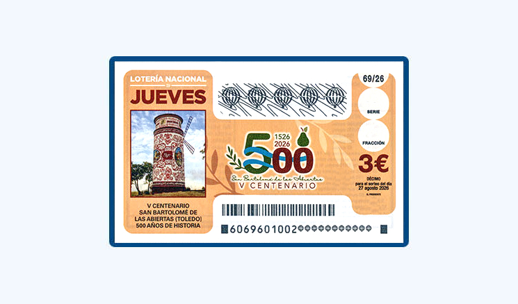 Sorteo Lotería Nacional Jueves 27 Agosto - V Centenario San Bartolomé de Las Abiertas