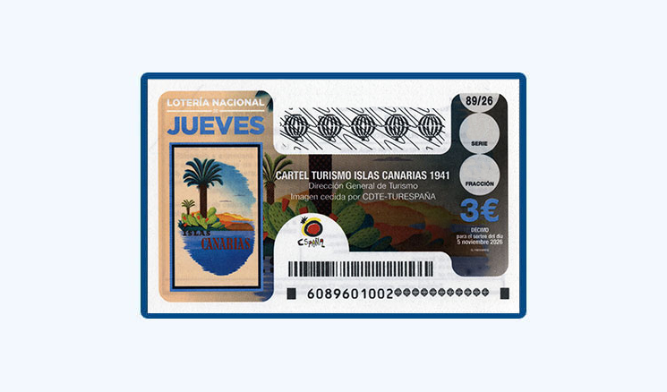 Sorteo Lotería Nacional Jueves 5 Noviembre - Cartel de Turismo Islas Canarias, 1941, Dirección General de Turismo