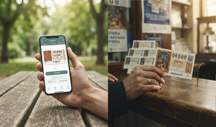 Comparativa entre décimo físico en papel y décimo online de Lotería de Navidad 2026